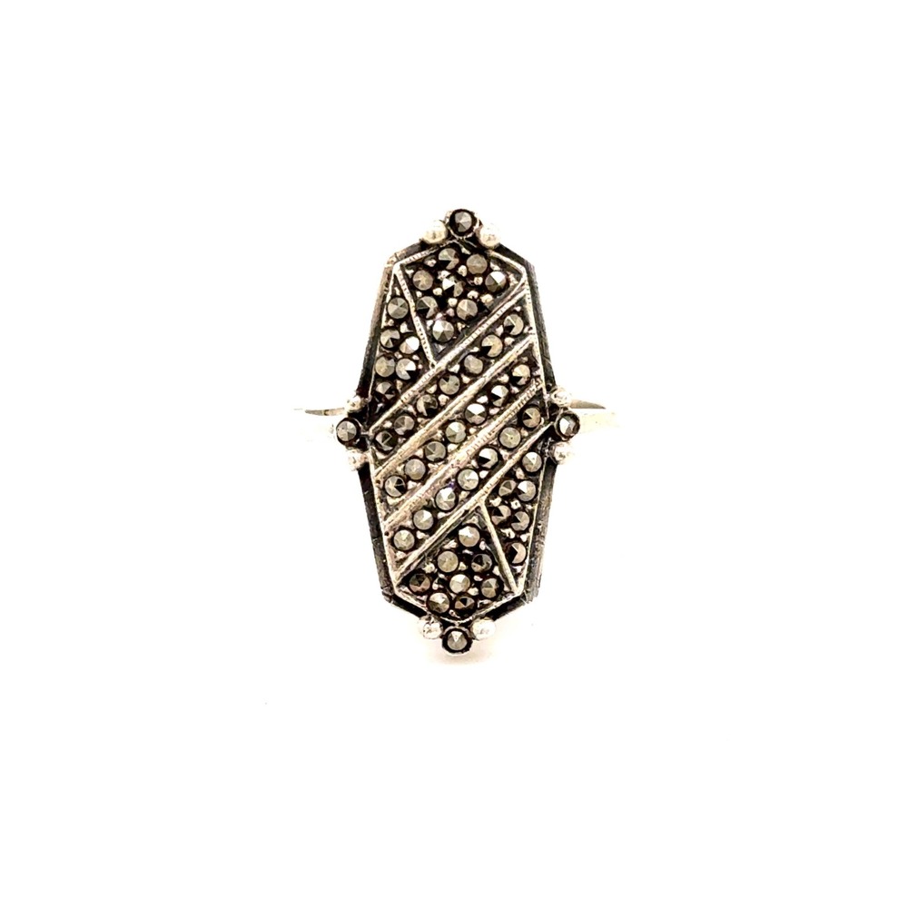 Vintage Sterling Silver Marcasite Art Deco Geometric Statement Ring Size 6.5